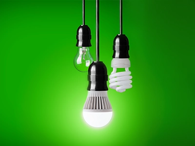 three different light bulbs hanging