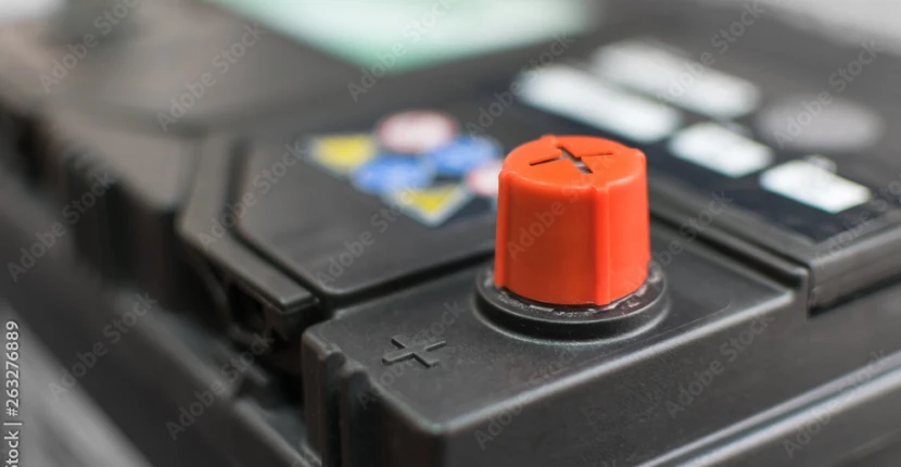 Close up of a positive auto battery terminal