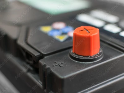 Close up of a positive auto battery terminal