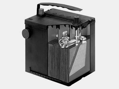 Battery with internal cutaway