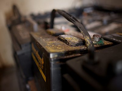 Old car batteries ready for recycling