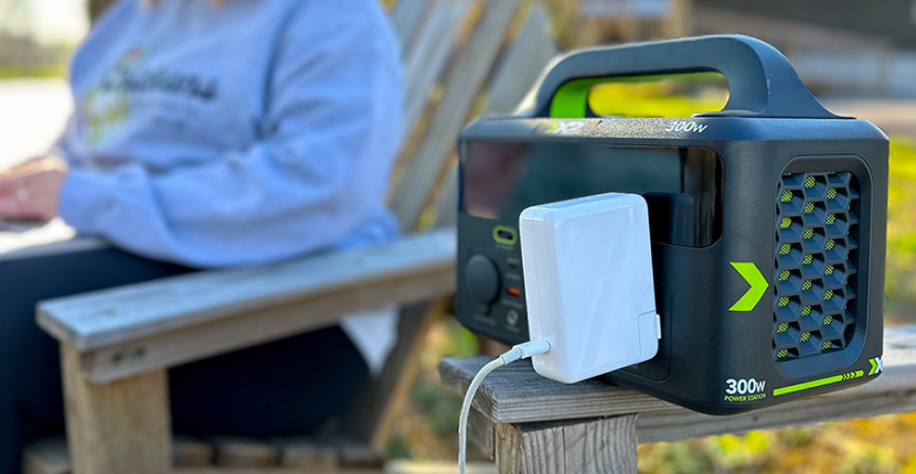 Charger cord plugged into an X2Power power station