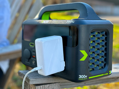 Charger cord plugged into an X2Power power station