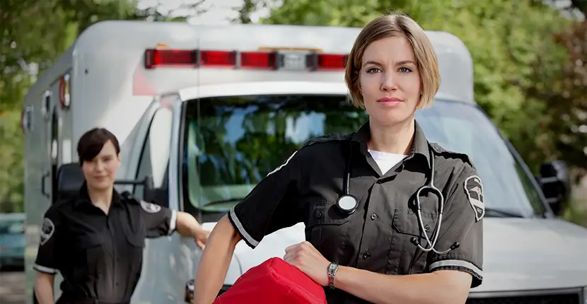 EMS in front of an ambulance