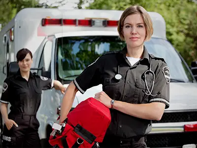 EMS in front of an ambulance