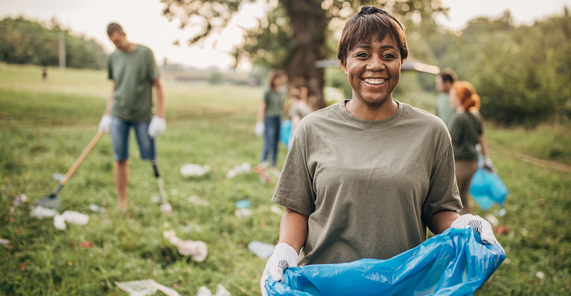 volunteers picking up trash