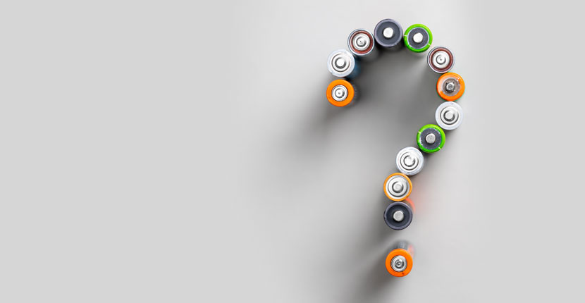 Different Colored Alkaline Batteries in the shape of a question mark